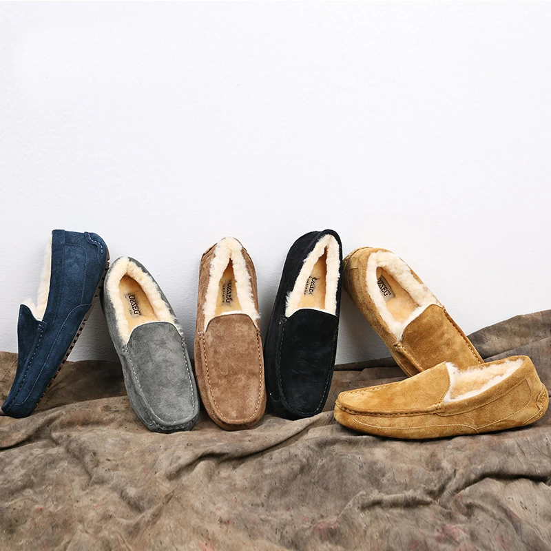 OZZEG豆豆鞋男秋冬季加绒加厚防滑开车鞋磨砂皮毛一体棉鞋Z5379