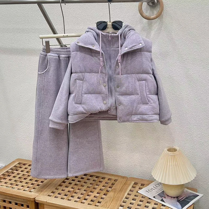 女童阔腿裤套装秋冬季新款洋气中大儿童2024新款加绒裤亲子装裤子