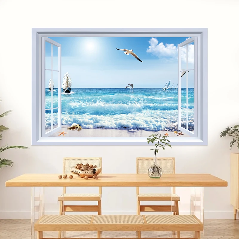 3d立体海浪装饰壁画客厅卧室出租房床头贴画现代简约自粘墙上贴纸