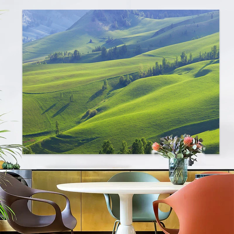 自粘墙贴海报客厅书房卧室装饰画绿色草原壁纸大自然森林风景壁画