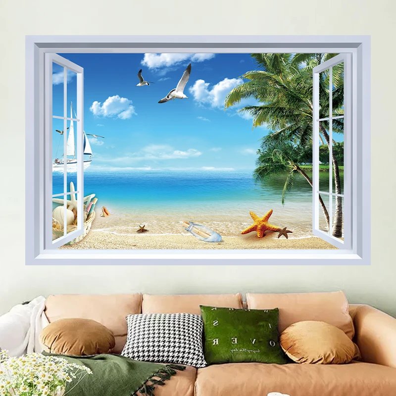 客厅沙发卧室房间床头壁画现代简约自粘贴纸画仿真窗户室内装饰画
