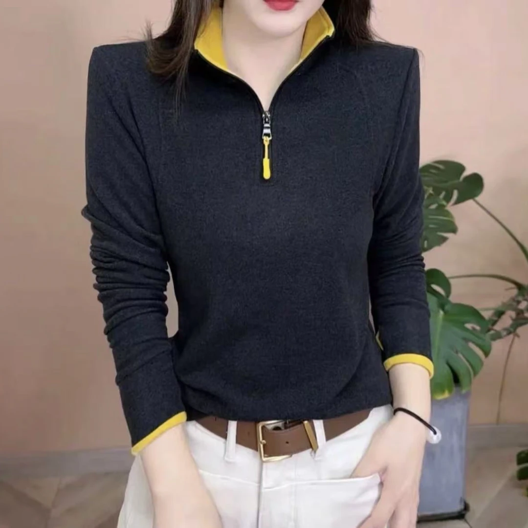 【丽丽原创】2024冬季加厚立领拉链镶色百搭上衣A130