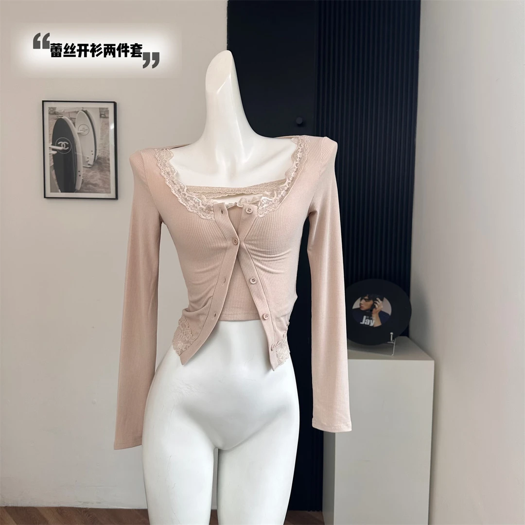 杜总家 甜软欧尼*原创蕾丝吊带开衫套装纯欲上衣女性感约会两件套