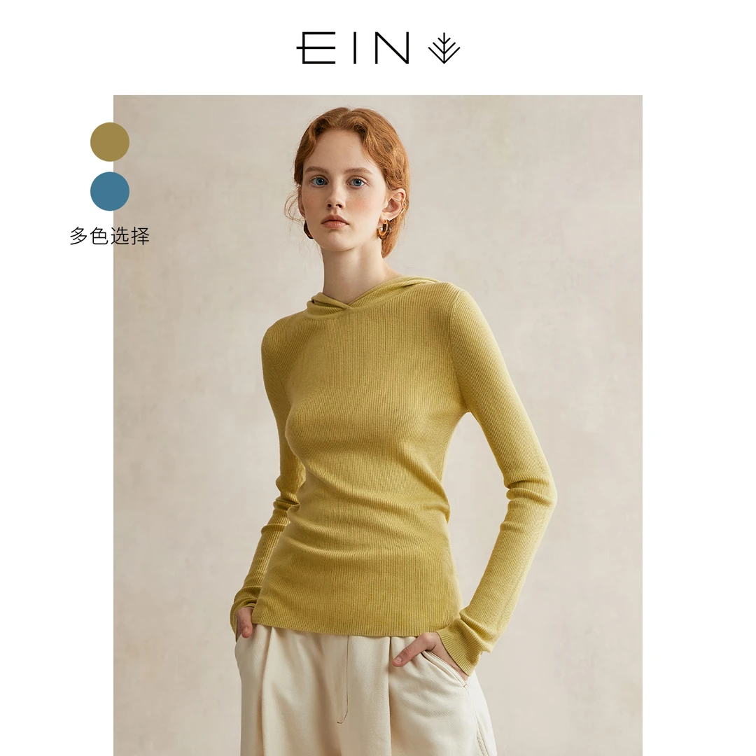 EIN/言【无压感针织】文艺休闲连帽修身毛针织衫24早春商场同款