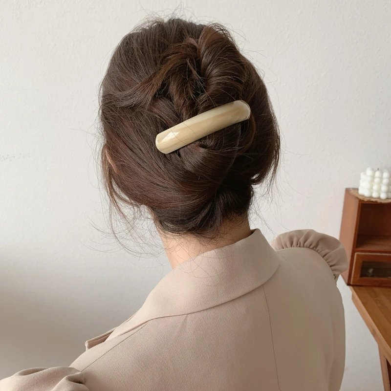 韩国弹簧夹头发夹女后脑勺马尾顶夹横夹简约气质复古一字夹发卡子