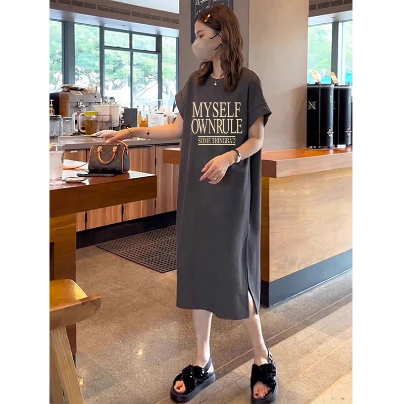 特大码200斤胖妹妹长款短袖t恤连衣夏季胖mm特大码碎花吊带连衣裙