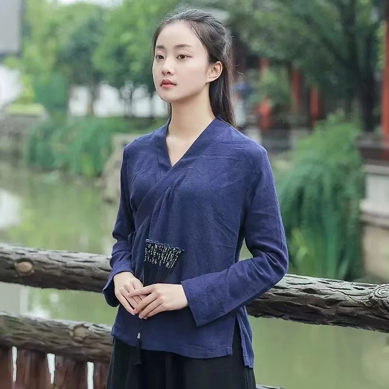改良唐装女春秋款汉服外穿复古风中国风上衣汉元素茶服女禅意文艺