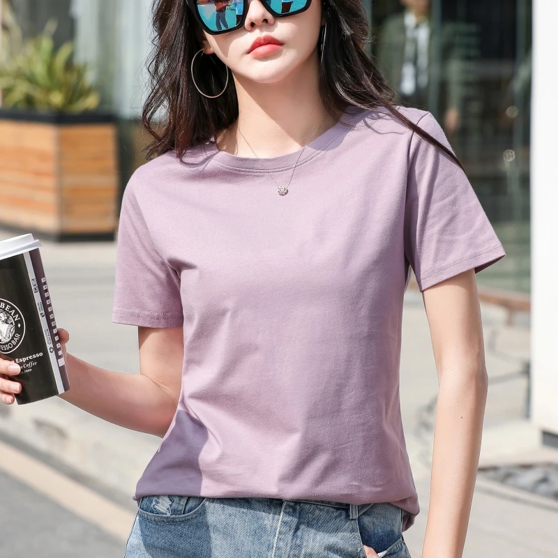 纯棉t恤女短袖2023年夏装新款宽松休闲纯色汗衫t桖半袖白色上衣潮