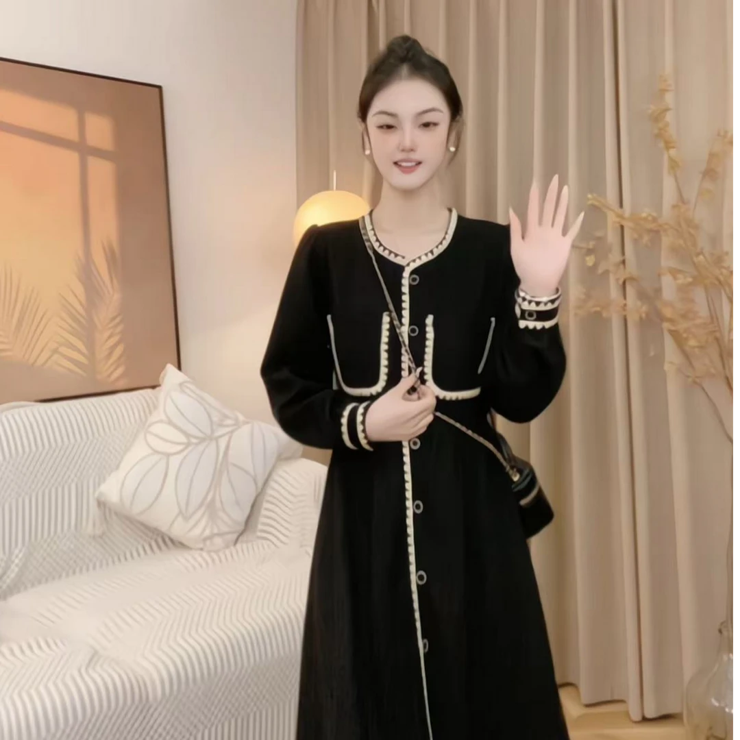 AN.XIN【留洋千金】韩系秋冬气质小香风加厚减龄连衣裙0908