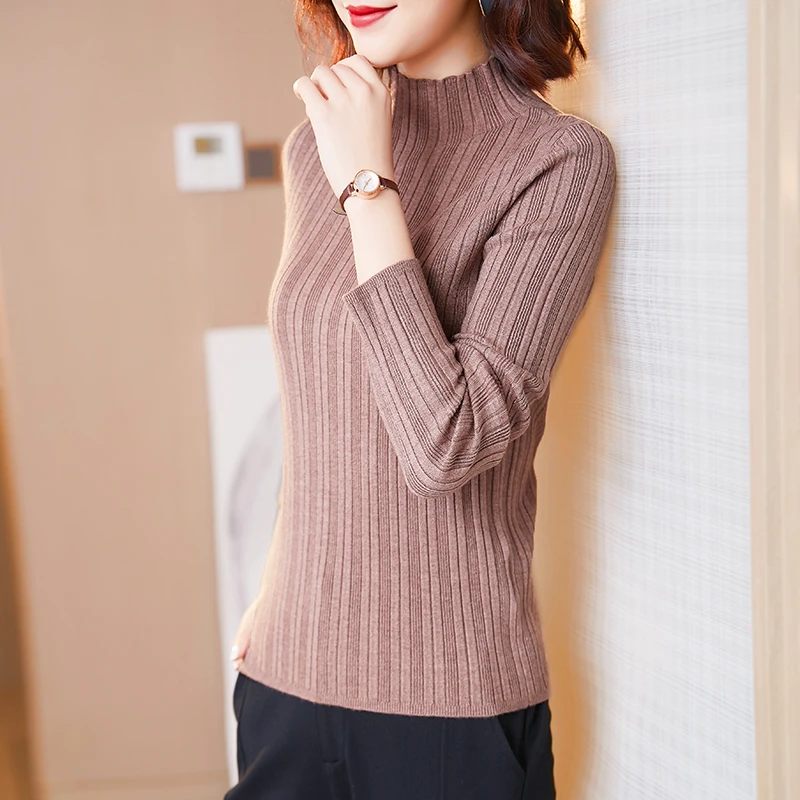 J3106半高领毛衣女2024春秋新款修身显瘦长袖内搭打底衫针织衫