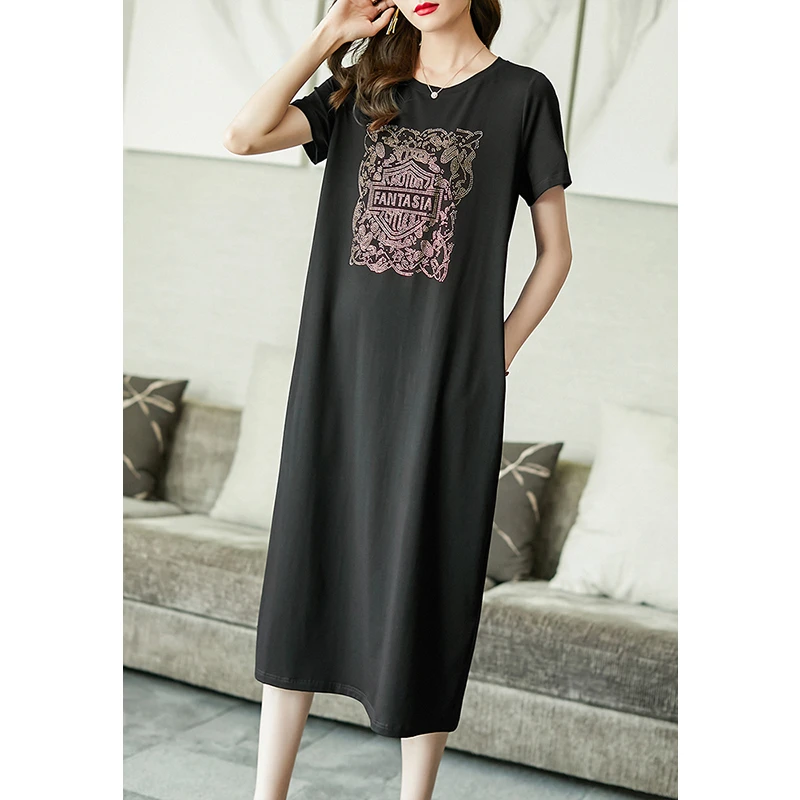 A88031阿吉多印花针织衫连衣裙夏天2024新款高端大码直筒T恤裙子