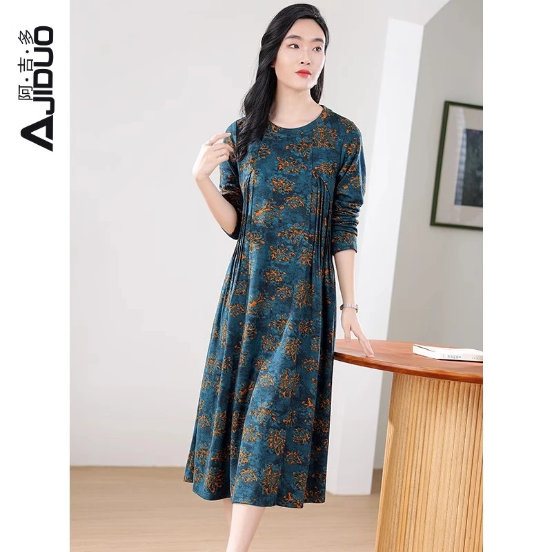 A20759阿吉多气质休闲时尚百搭收腰中长款连衣裙