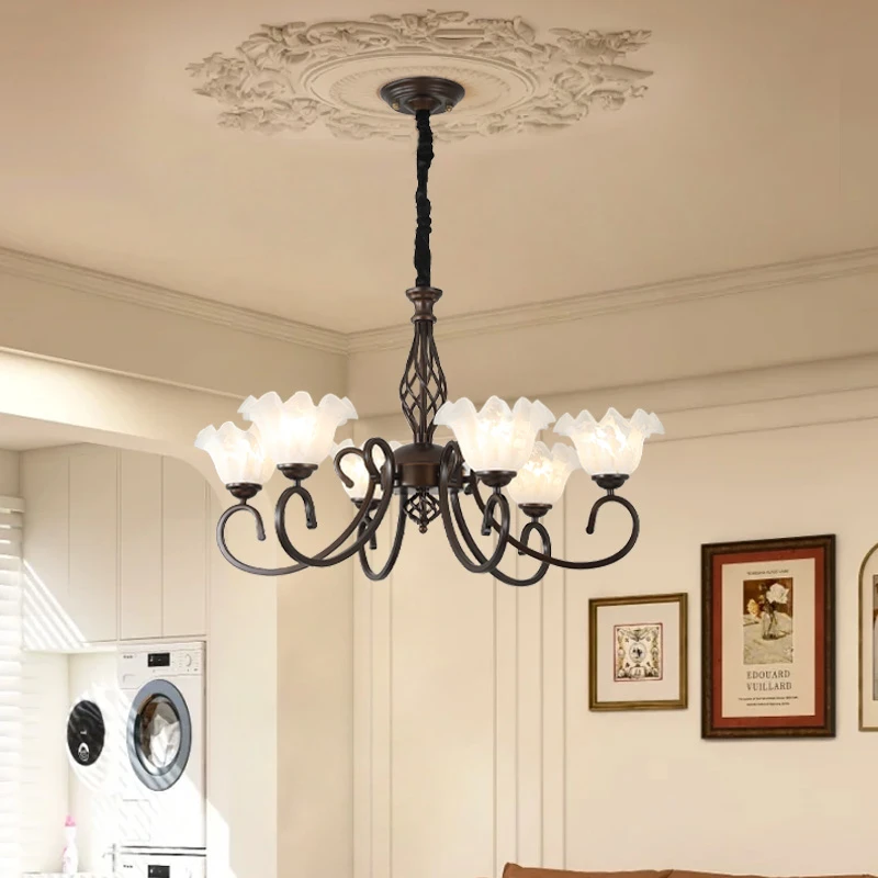 客厅灯美式中古风大厅主灯复古法式铁艺2025年新款古典餐厅书房灯