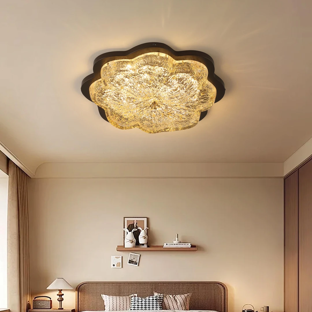 花形金箔树脂吸顶灯中古风轻奢设计师房间灯乡村复古高级感卧室灯