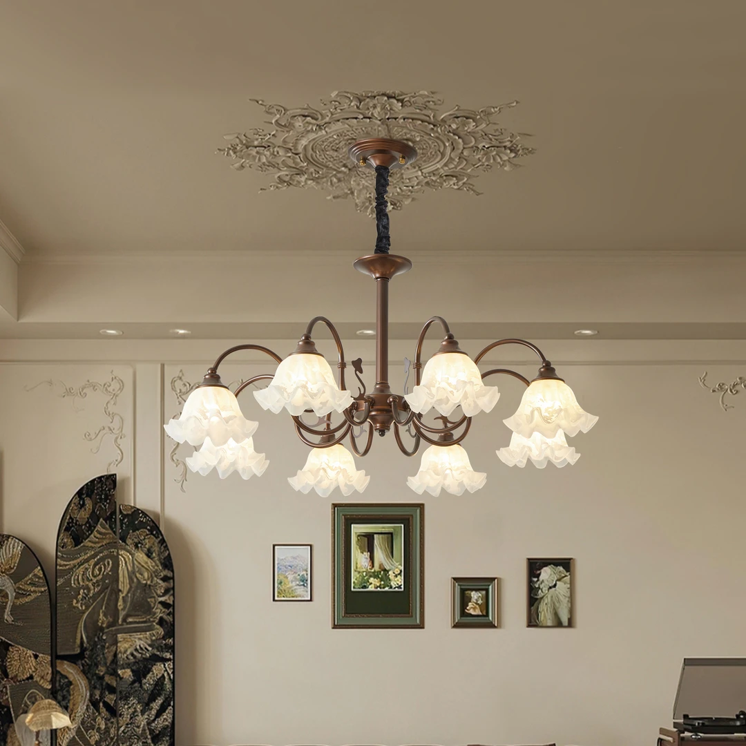 法式中古客厅吊灯美式复古铃兰花大厅主灯高级感浪漫餐厅卧室灯具