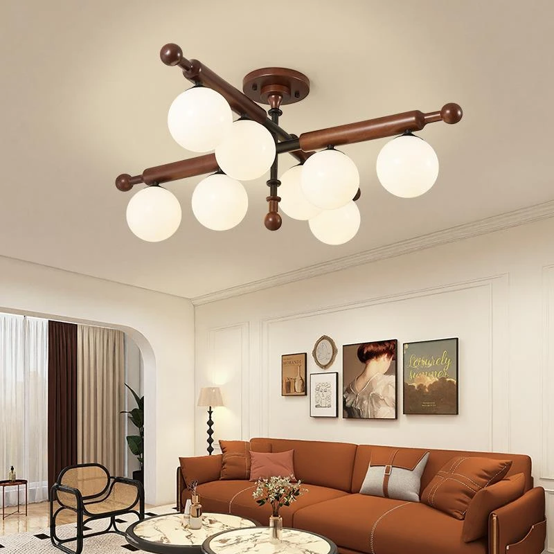 法式中古客厅灯吸顶灯美式侘寂风主卧复古实木餐厅书房卧室魔豆灯