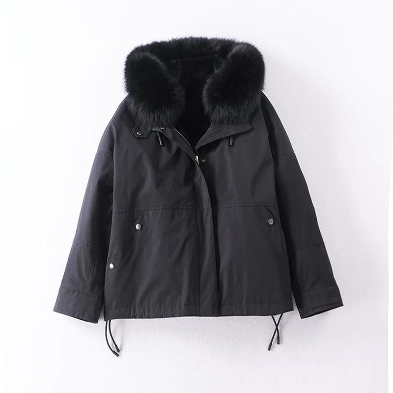 法国高端狐狸毛领可拆卸獭兔毛内胆加厚保暖上衣大衣外套派克服女