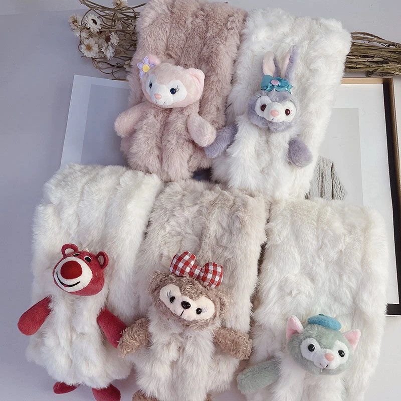 可爱高颜值毛毛围巾女草莓熊星黛露公仔毛绒围脖百搭柔软秋冬季