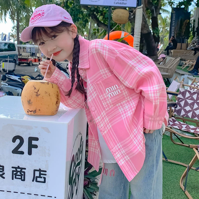 女童衬衫春装2025新款洋气儿童长袖格子衬衣春秋款外套小女孩上衣