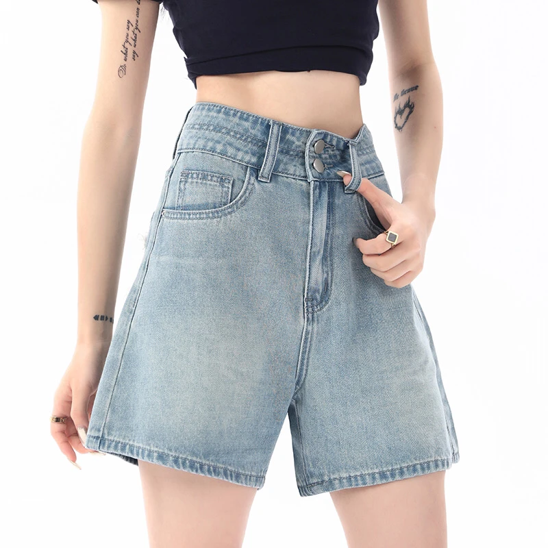 《李易行》牛仔裤短裤女薄款破洞休闲百搭字绣花A2024夏季新款8336