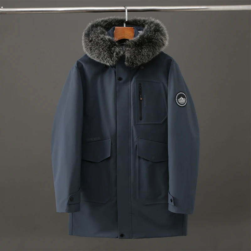 HY506剪标三防面料加厚鹅绒服连帽狐狸毛帽檐挺括有型羽绒外套