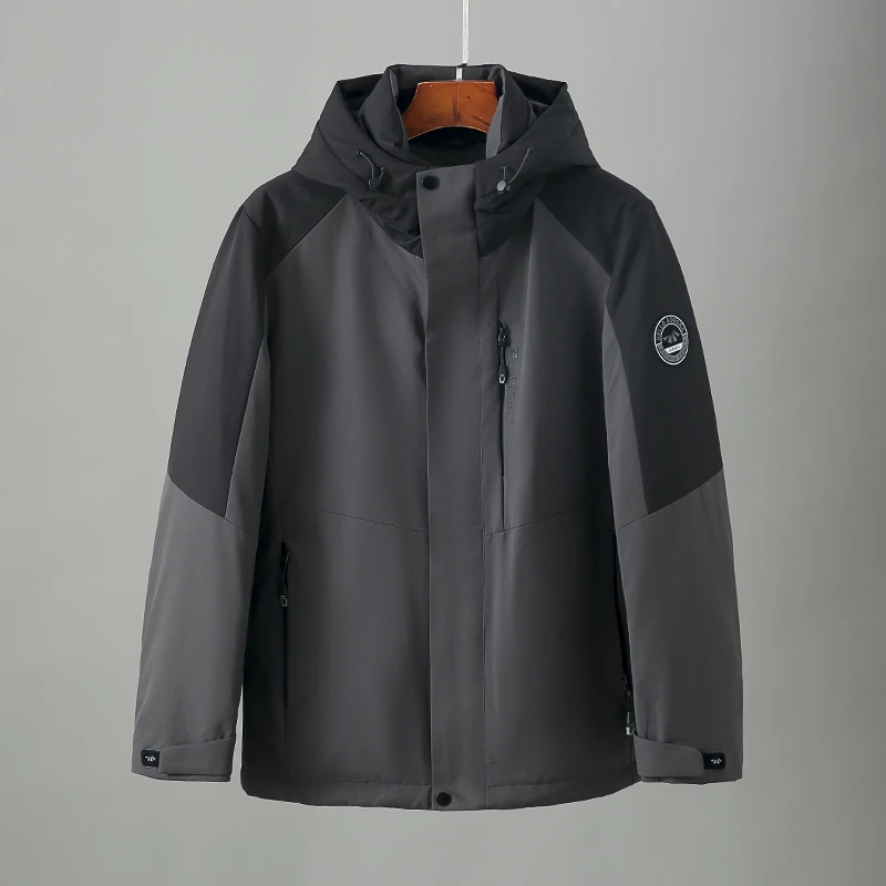 H781剪标冬季拼色加厚保暖连帽鹅绒休闲男士羽绒服外套