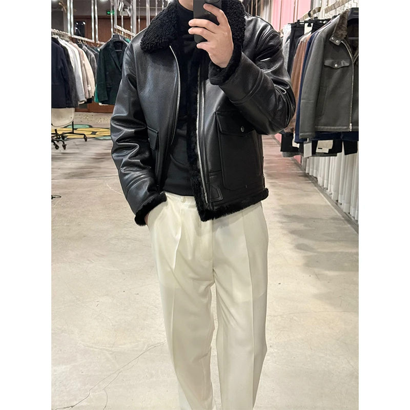 96600版“男性张力 Air Force2 法国Merino小美利奴”皮毛一体皮衣