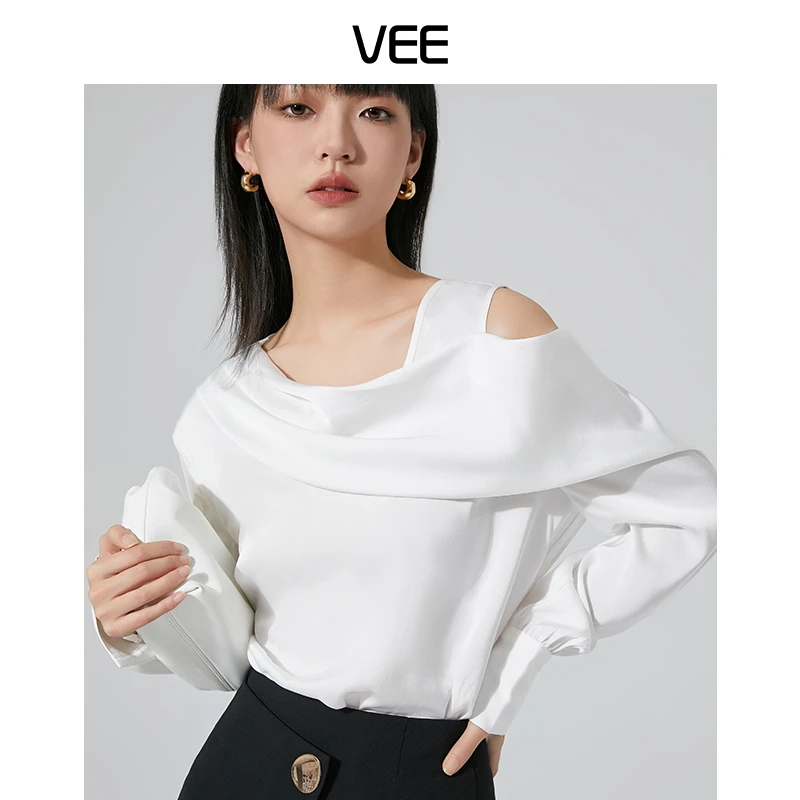 【短视频】VEE【浪漫满屋】时尚气质优雅露肩宽松长袖衬衣休闲衬衫