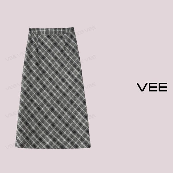 【短视频】VEE【芬格周末】秋冬新款高腰格子长半裙时尚显瘦气质轻奢