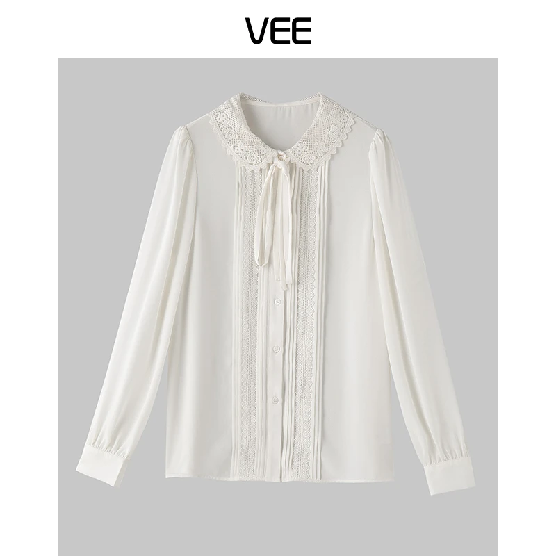 【短视频】VEE【云香】小众蕾丝娃娃领少女感时尚衬衣百搭白色秋款