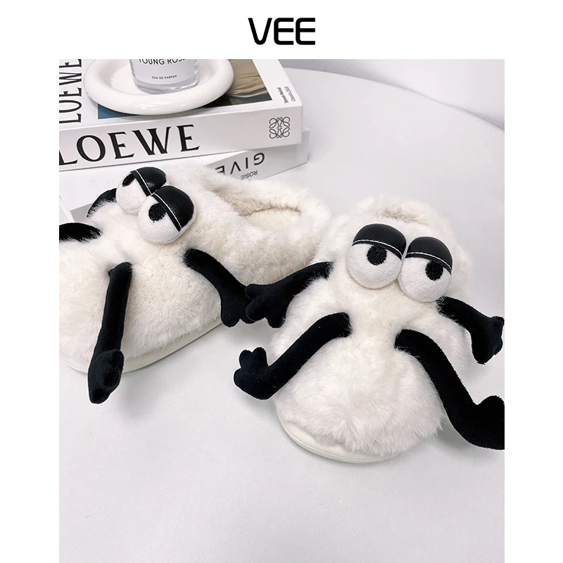 【小煤球】居家防滑毛毛绵拖鞋网红亲子加厚冬天加绒百搭时尚毛绒绒