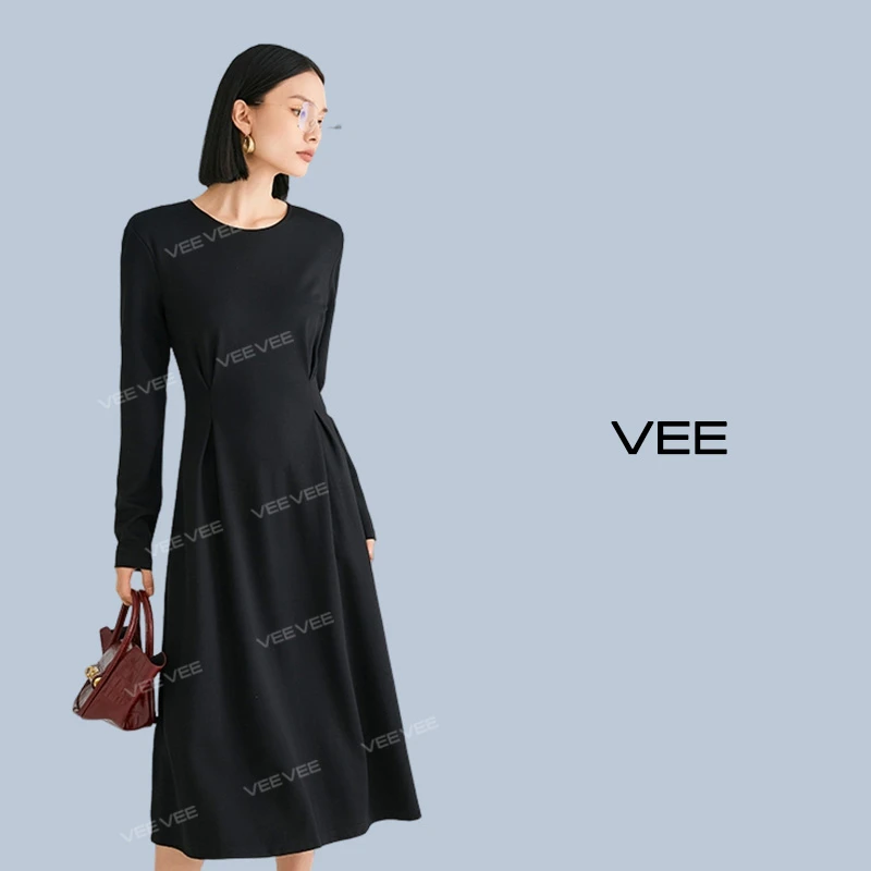 【孙孙专属】VEE【月光倾城】经典通勤显瘦简约长款小黑裙连衣裙