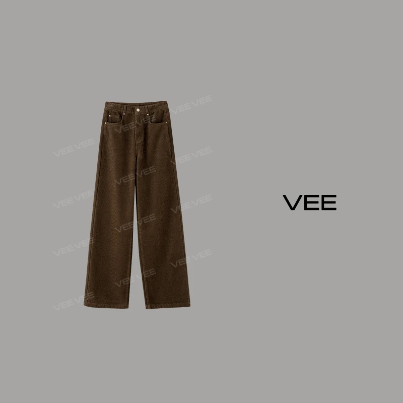 VEE【枫糖拿铁】高腰秋冬时尚简约百搭复古灯芯绒阔腿直筒裤女士