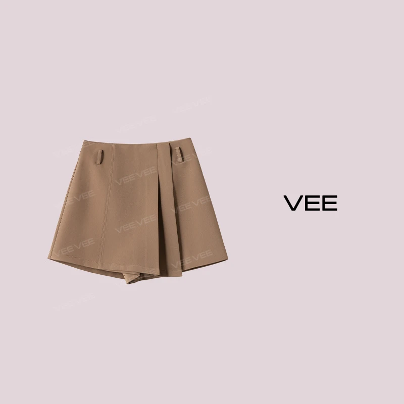 VEE【黑桃A】夏新款气质舒适设计感简约显瘦压褶短裙