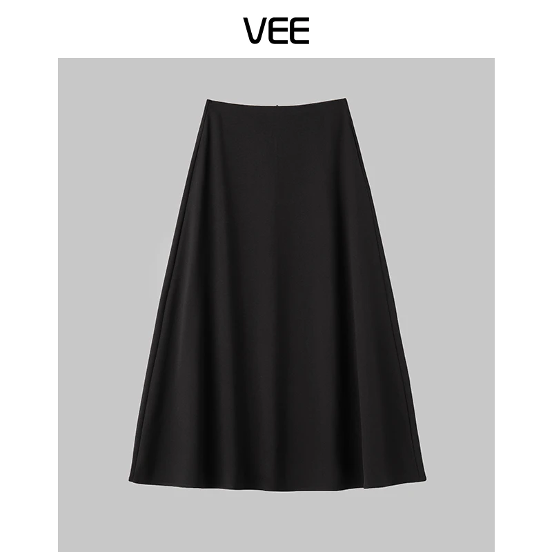 VEE【午后红茶】新款高腰显瘦不易皱垂感A字纯色半身裙