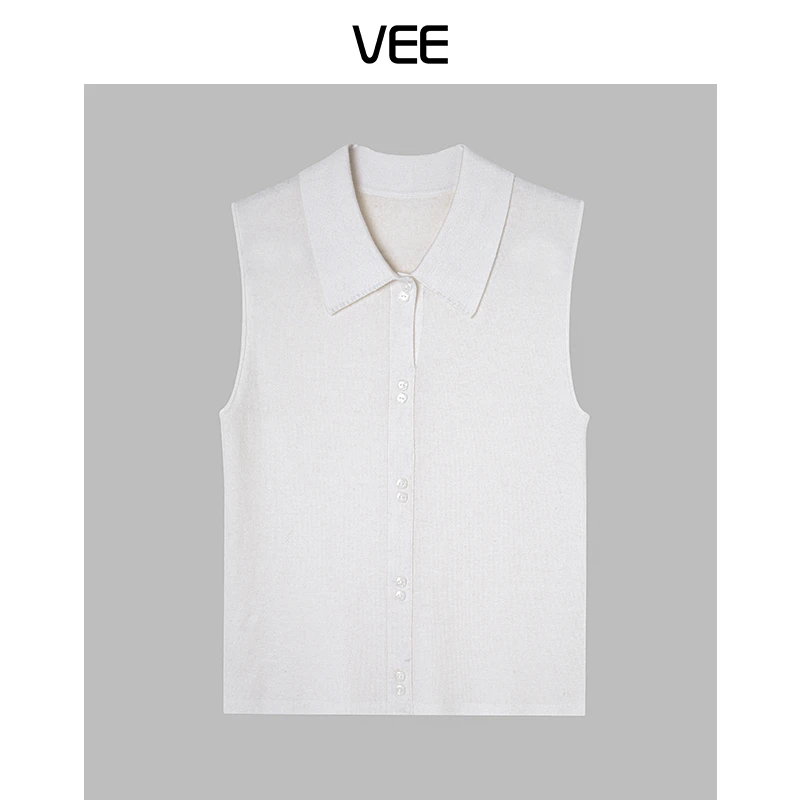 VEE【叠穿伴侣】【专属】百搭简约无袖针织翻领打底绵羊毛背心气质