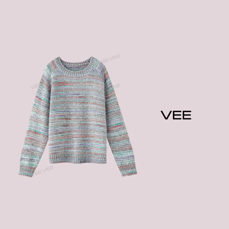【短视频】VEE【莫奈绘本】时尚新品段染纱混色绵羊毛针织圆领毛衣女
