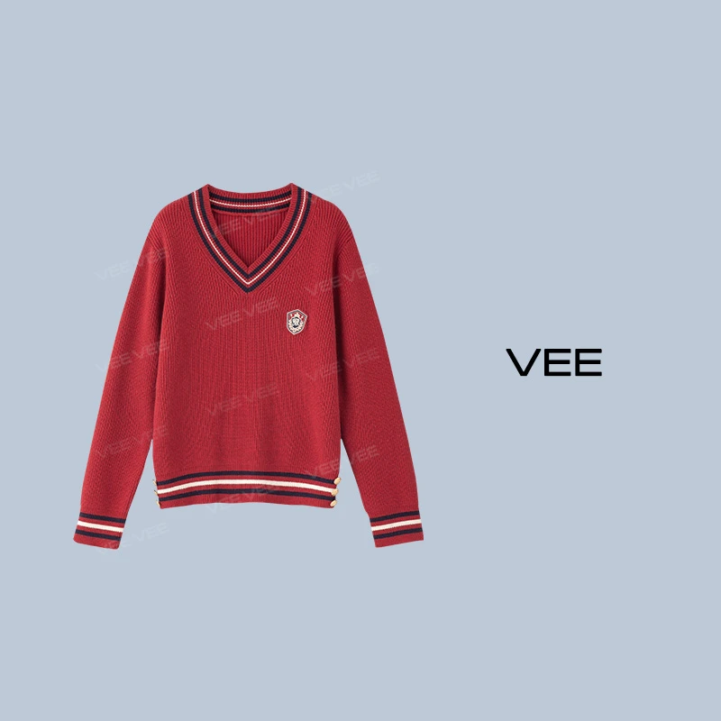 【短视频】VEE【哈利波特】新时尚百搭减龄V领撞色学院风针织毛衣