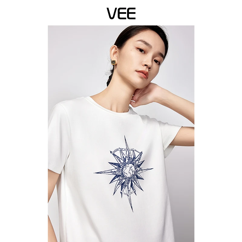 【短视频】VEE【阑珊星芒】夏季新款时尚优雅梦境感六芒星印花T恤