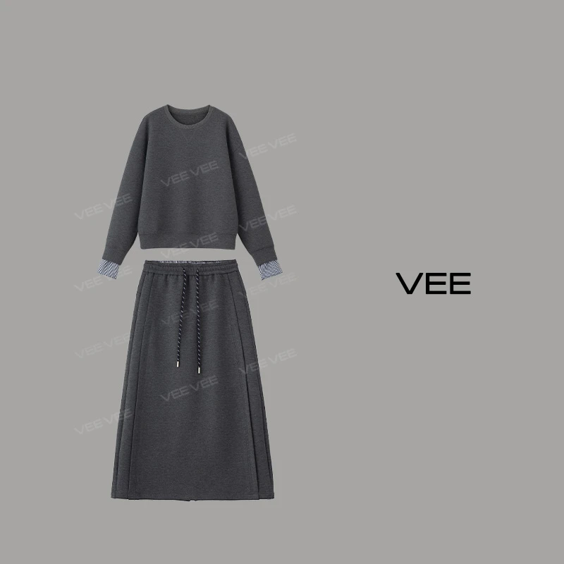 【短视频】VEE【巴黎序曲】秋冬加厚气质显瘦时秋卫衣半裙套装女