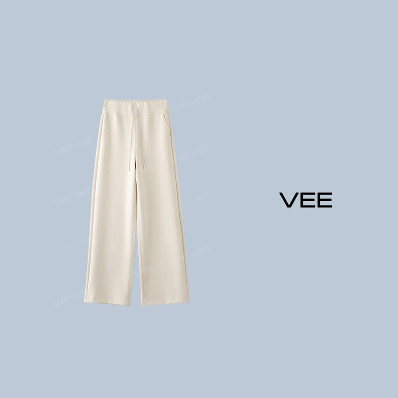 VEE【街拍裤】24新款气质百搭简约莫代尔松紧腰阔腿休闲显瘦长裤