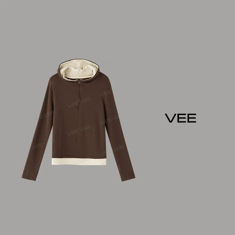 VEE【裸感时代】秋冬连帽百搭时尚休闲潮流新款磨毛带帽拉链卫衣女