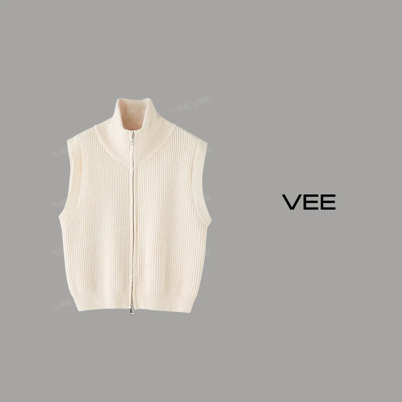 VEE【百搭神器】新款针织拉链背心立领马甲通勤风马甲简约休闲时尚
