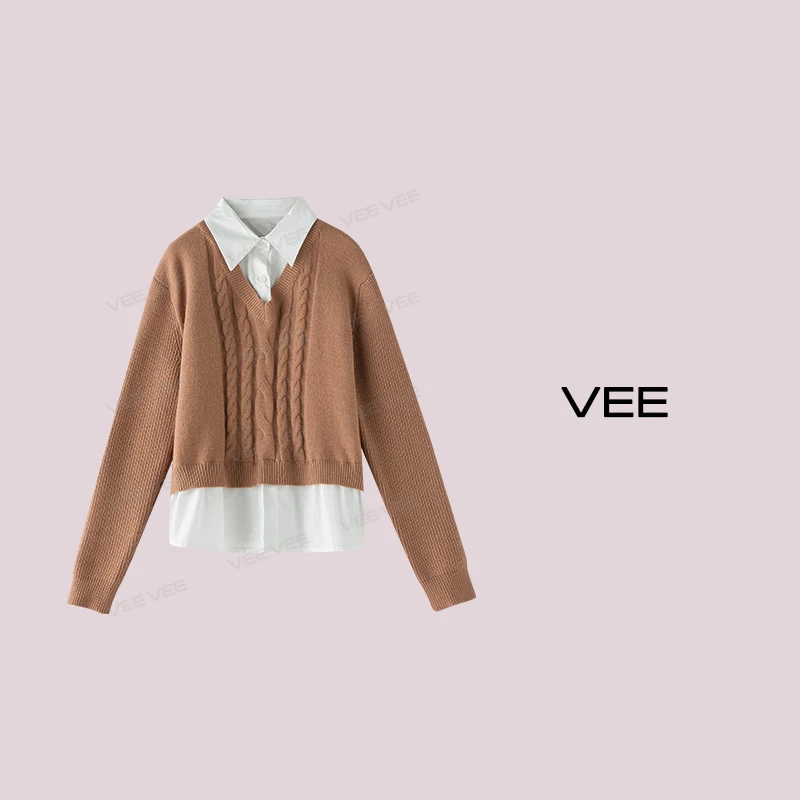 【短视频】VEE【巴黎学院】英伦学院风减龄假两件针织衫气质时尚长袖