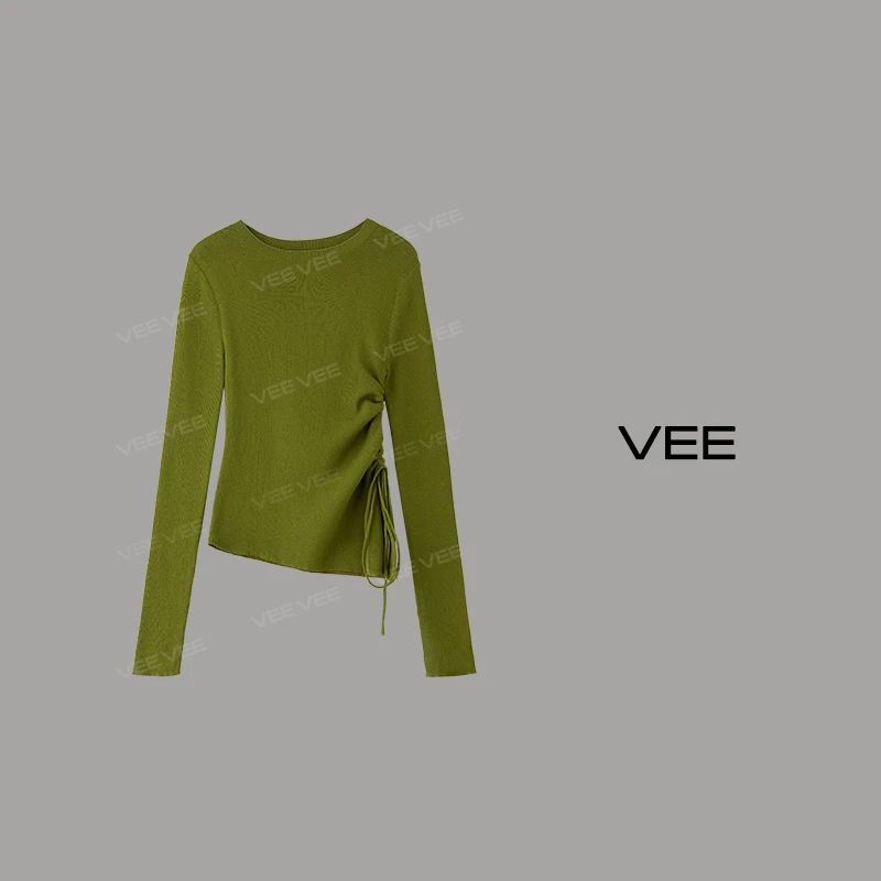 【短视频】VEE【优雅系】早秋新款防晒抗菌抽绳不规则两穿领针织衫