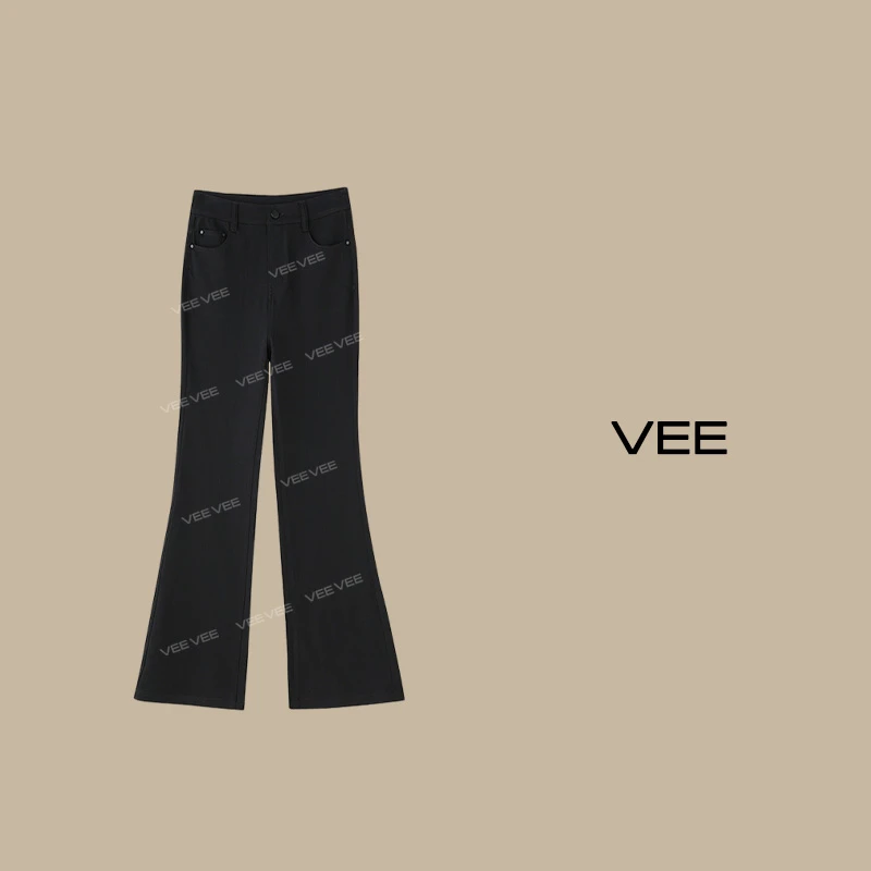 VEE【复古派对】【专属】新款时尚黑色百搭 新款牛仔微喇裤显瘦休闲裤