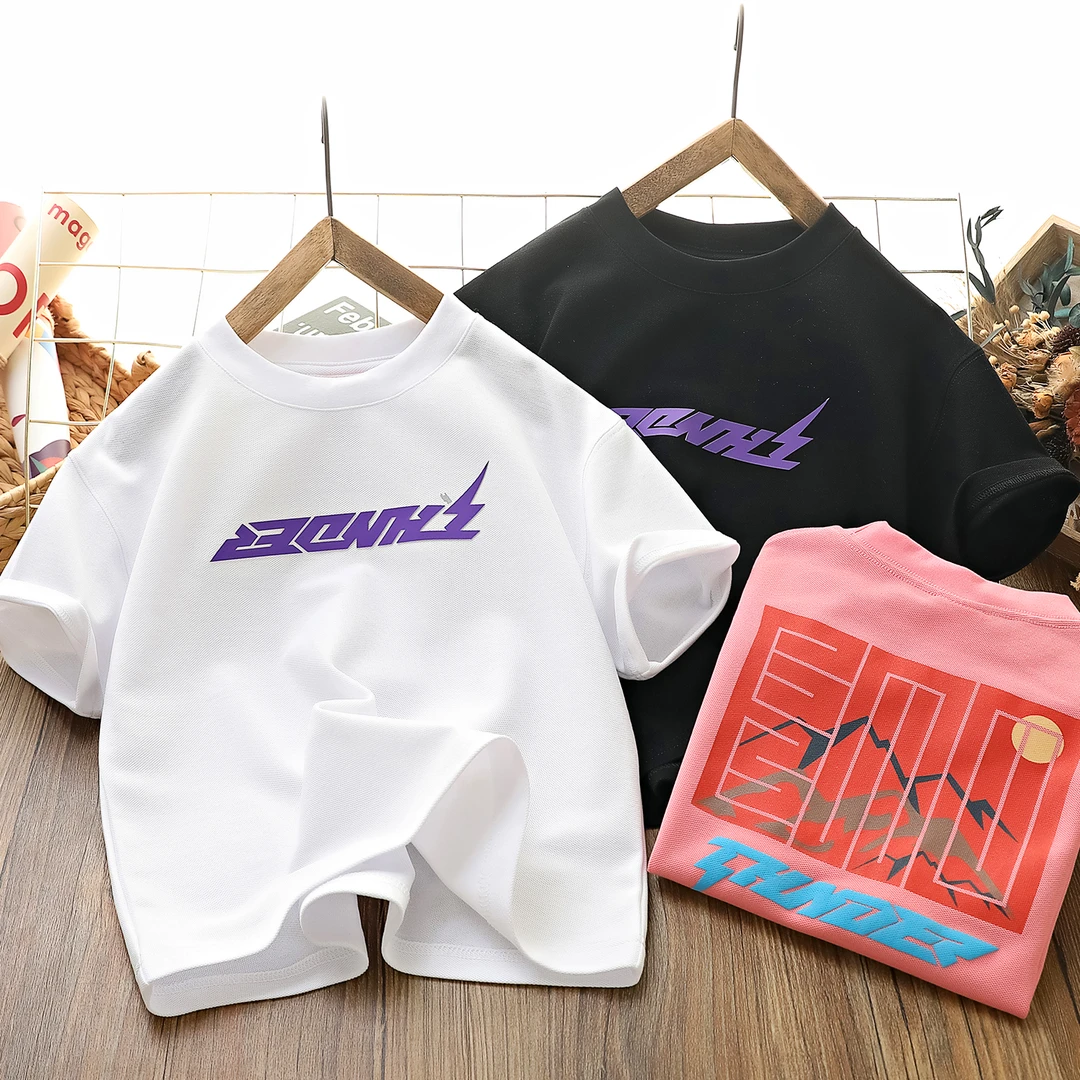 夏季儿童立体印花字母前后印中大童休闲短袖T恤   637