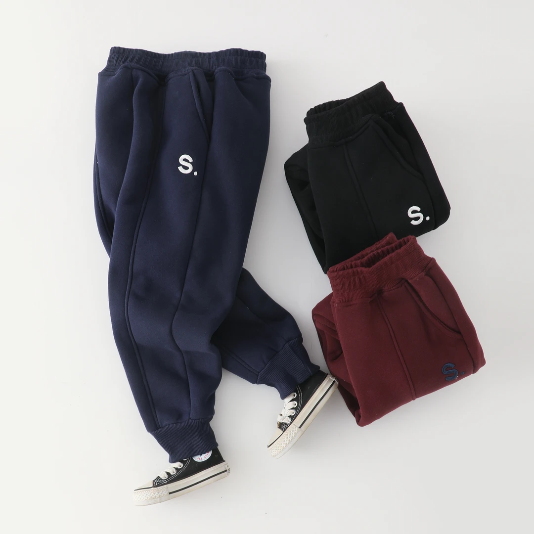 儿童冬季2024加绒加厚刺绣字母中大童休闲卫裤   8973