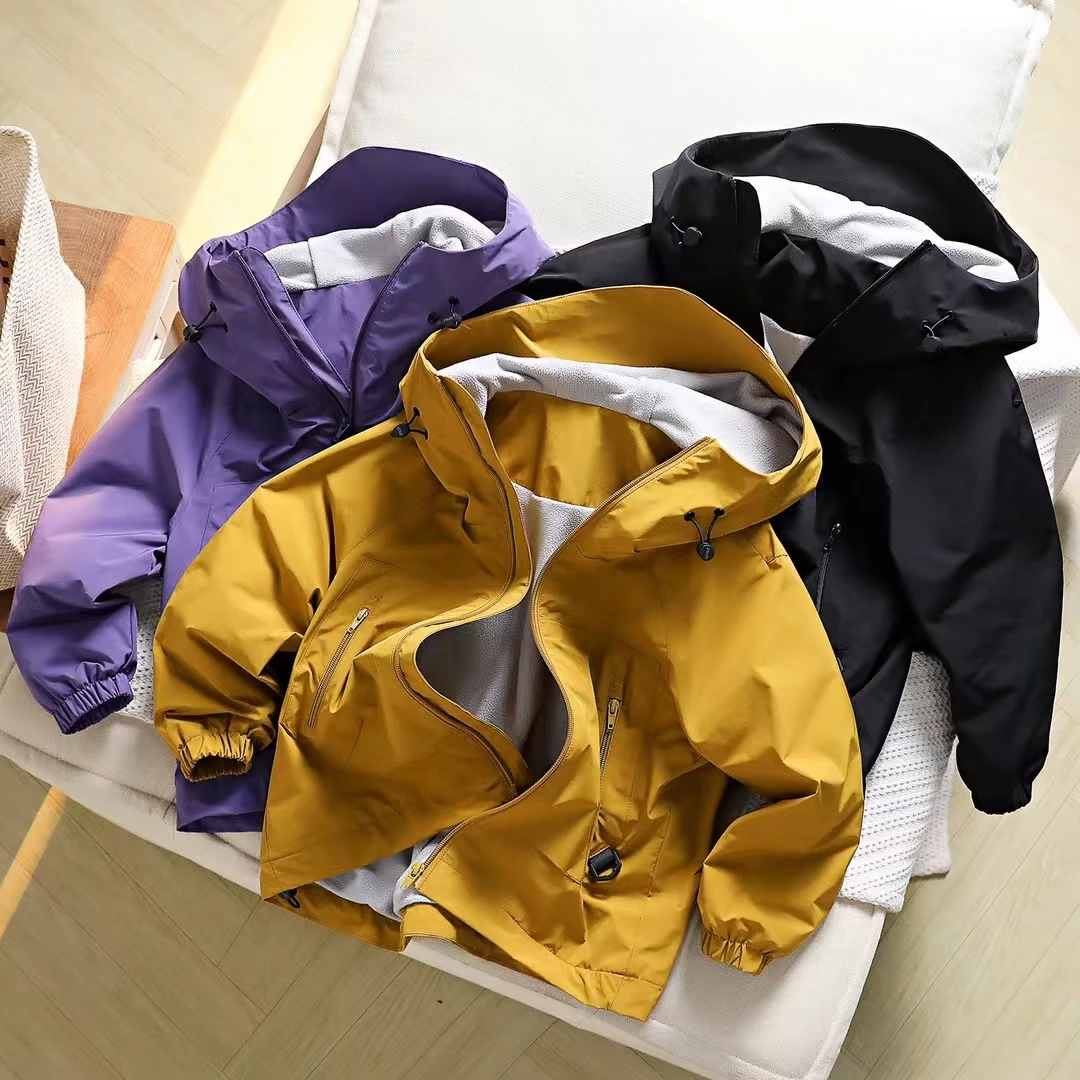 新年战袍！儿童冬季加绒双层中大童冲锋衣连帽拉链外套   4913