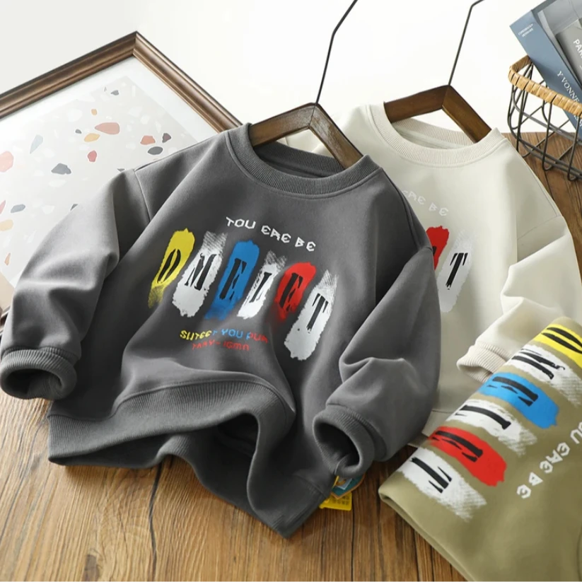 春秋季儿童印花字母卡通中大童圆领休闲卫衣   24321